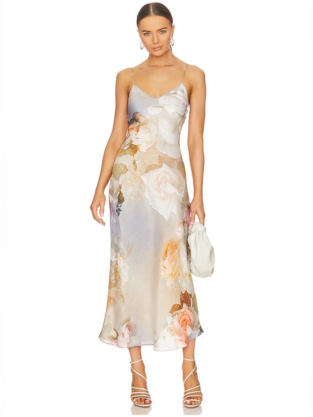 AllSaints Bryony Rosalia Satin Midi Slip Dress in Sunrise Blue Size 2